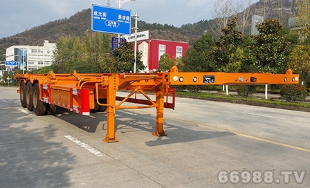 南明LSY9408TWY型危險(xiǎn)品罐箱骨架運(yùn)輸半掛車(平骨架、40英尺)